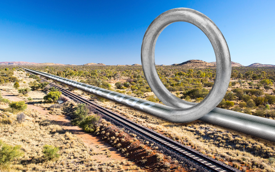 hyper loop steel tube with loop extending across the desert